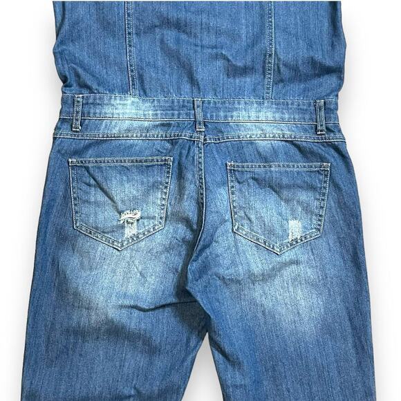 Signature8 Distressed Blue Jean Denim Coveralls Jumper Size S/M - Picture 4 of 16